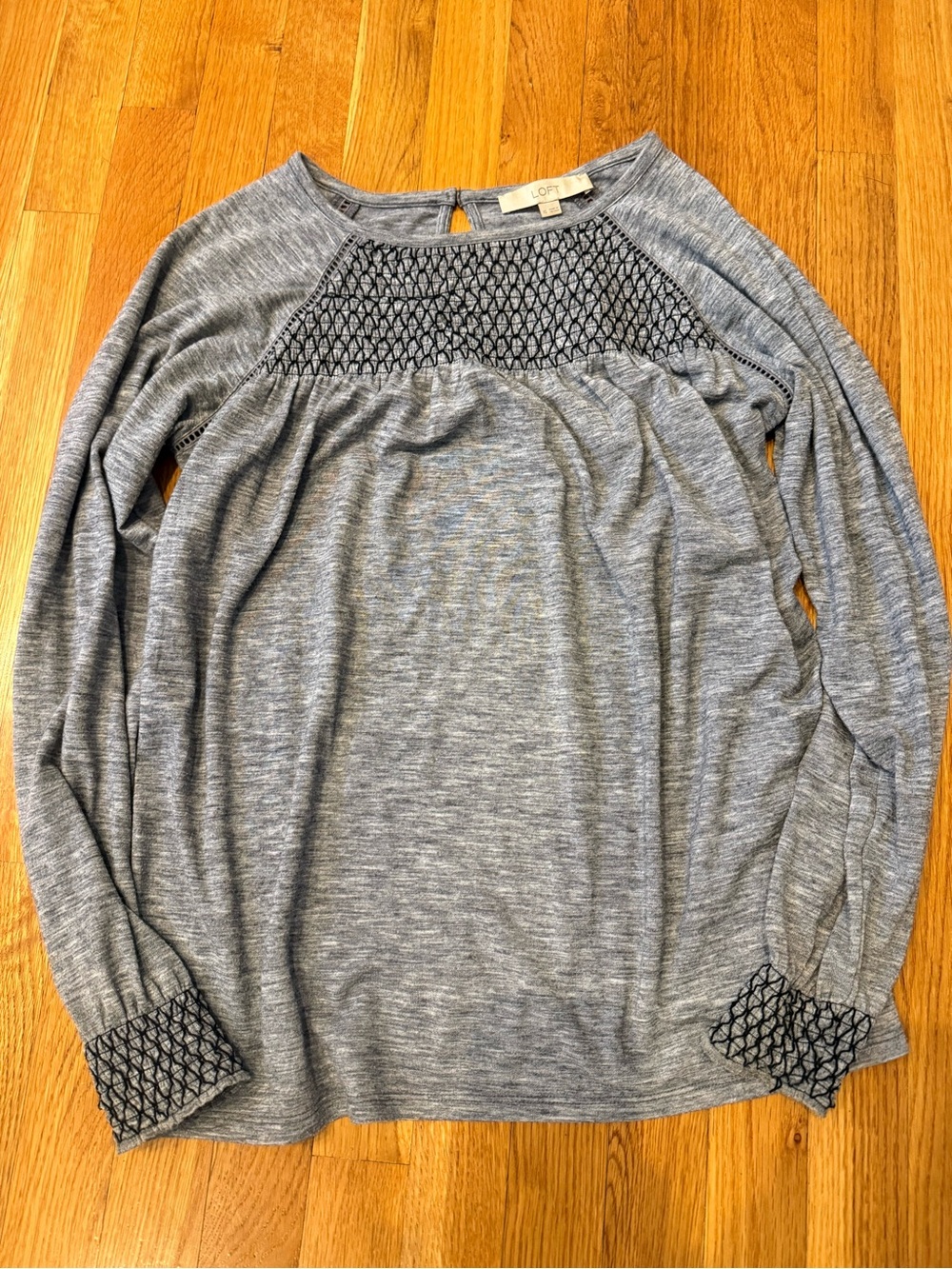 Loft Gray Smocked Knit Top
